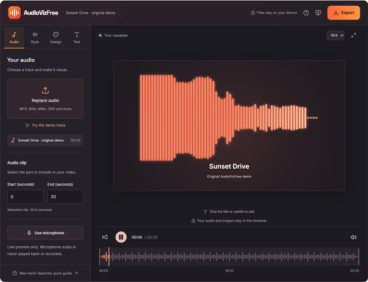 The music visualizer editor showing the original demo track